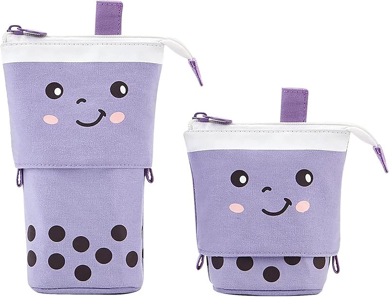 woobles Cute Pencil Case Sliding Unique Telescopic Pencil Bag Milk Tea Shape Retractable Storage Bag Cosmetic Bag 1PC - Image 1